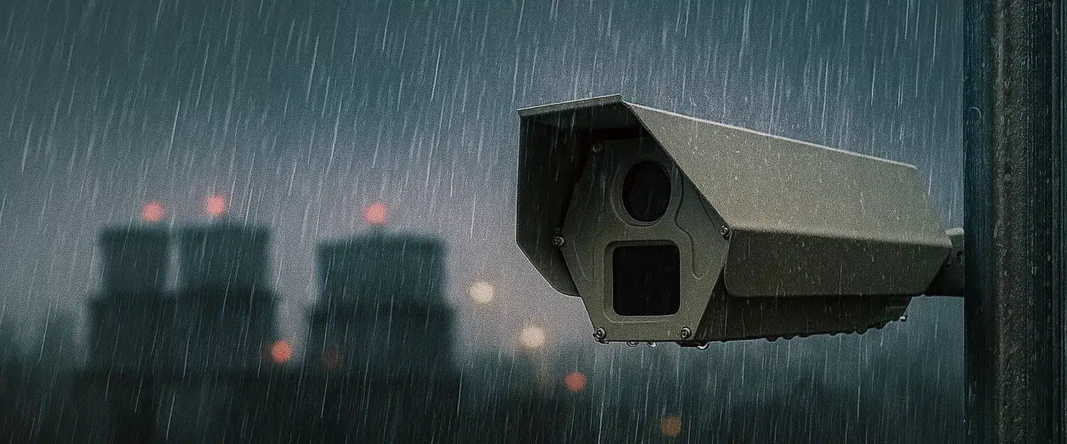 SightLogix surveillance camera in rainy weather for site security