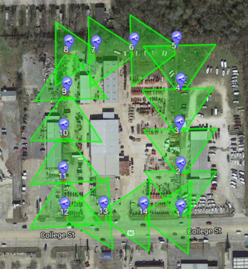comparison-camera-aerial-schematics-competitors SightLogix coverage map illustrates security solution layout for perimeter protection
