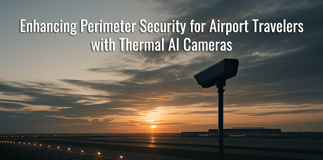 SightLogix thermal AI camera enhancing airport perimeter security at sunset