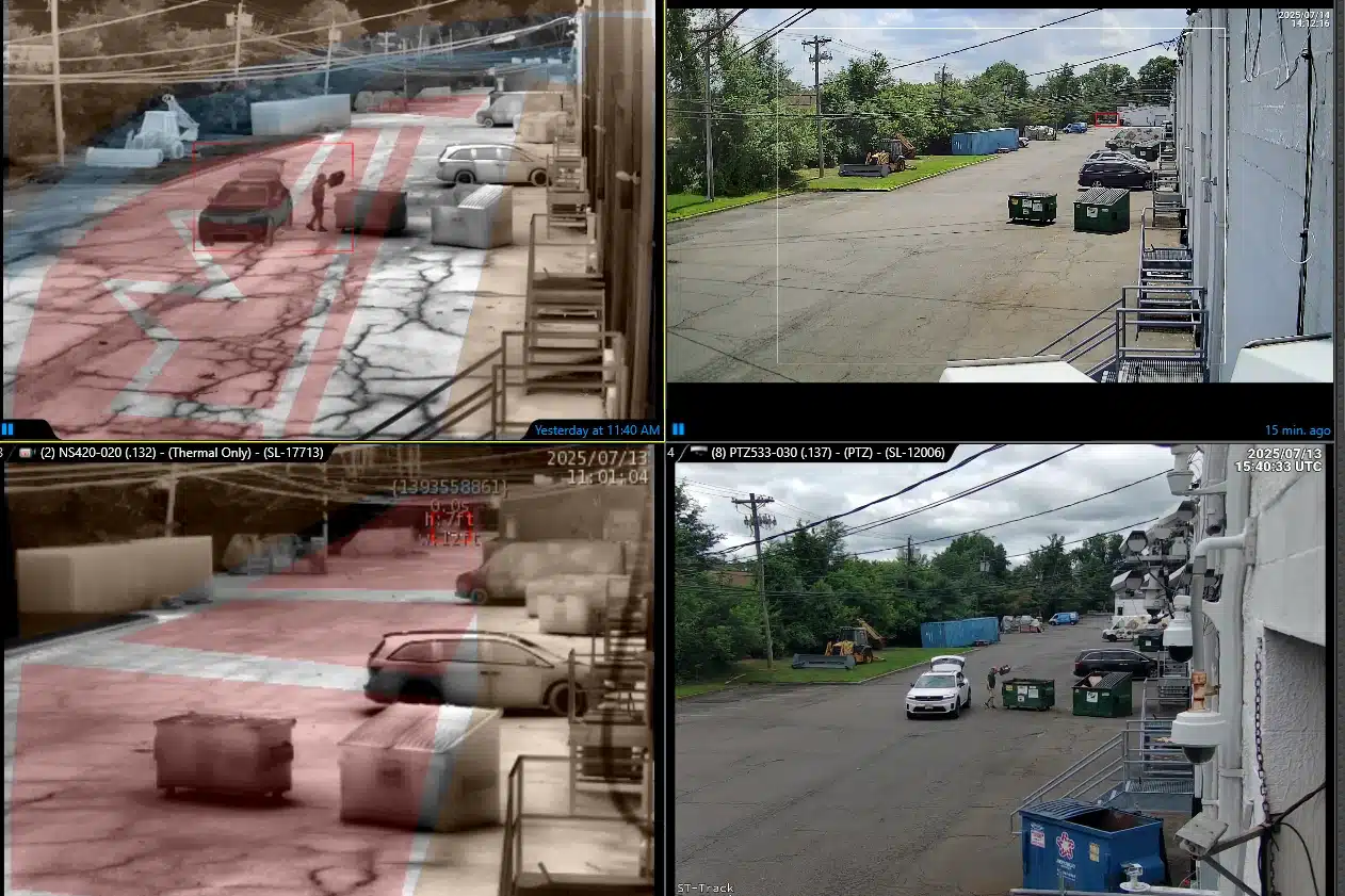 genetec-vms-2x3-3 SightLogix thermal cameras detecting vehicles and people with precise security surveillance