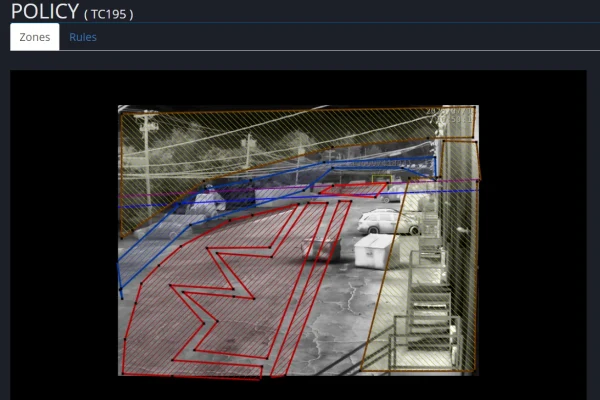 webconfig-2x3-2 SightLogix policy zones view with outlined detection areas for enhanced security management